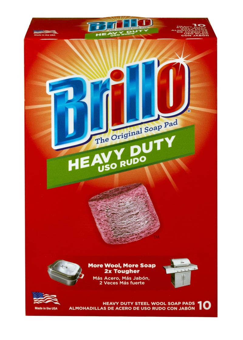 Brillo Heavy Duty Steel Wool Soap Pads, Original Red Scent (Heavy Duty, 10 Count (Pack of 1)) - Image 1